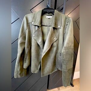 Evereve olive green micro suede motorcycle jacket.